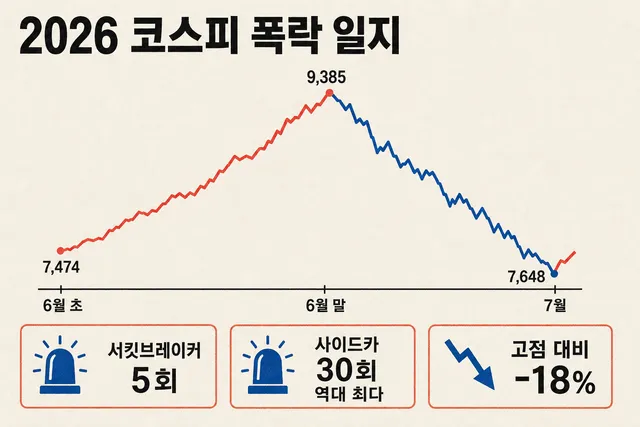 코스피 폭락 일지 — 서킷브레이커·사이드카 역대 기록으로 남은 2026년 여름